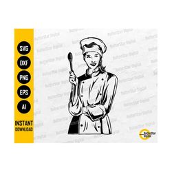 Lady Chef SVG | Female Cook SVG | Kitchen SVG | Restaurant Cafe Diner Cooking Knife Spoon | Cut Files Clipart Vector Digital Dxf Png Eps Ai