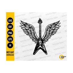 Guitar Angel Wings SVG | Rock And Roll SVG | Music SVG | Heavy Metal Rocker Play | Cut File Printable Clip Art Vector Digital Dxf Png Eps Ai