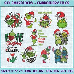 Grinch Embroidery Designs, Grinch Christmas Bundle Embroidery, Christmas Embroidery, Lights Grinch Machine Embroidery Design