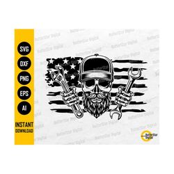 US Mechanic Skull SVG | USA Crossbones Svg | America T-Shirt Decal Sticker | Cricut Cut File Printable Clipart Vector Digital Dxf Png Eps Ai