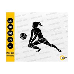 Volleyball Girl SVG | Volleyball Player Silhouette Drawing Decal Icon | Cricut Cutting File Printable Clip Art Vector Digital Png Eps Dxf Ai