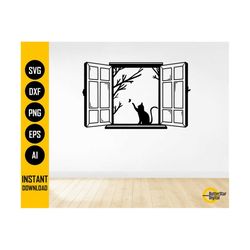 Cat In The Window SVG | Cute Pet Animal Wall Art Decals Sticker Decor Vinyl | Cricut Cut File Cuttable Clipart Vector Digital Dxf Png Eps Ai
