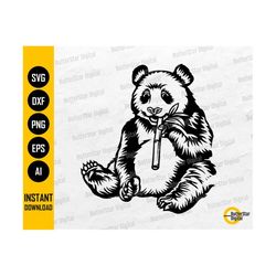 Panda Eating Bamboo SVG | Cute Animal T-Shirt Graphics Illustration | Cricut Cutting Files Silhouette Clip Art Vector Digital Dxf Png Eps Ai