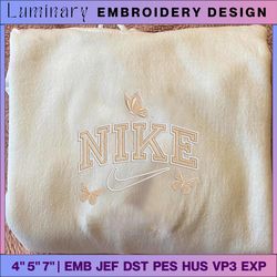 White Butterfly NIKE Brand Embroidered Sweatshirt, Brand Embroidered Crewneck, Custom Brand Embroidered Sweatshirt, Best-selling Brand Embroidered Sweatshirt, Brand Sweatshirt