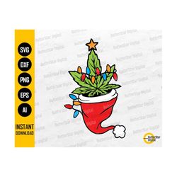Weed Santa Hat SVG | Cannabis Christmas Tree SVG | Funny Stoner Xmas SVG | Cricut Silhouette Printable Clipart Vector Digital Dxf Png Eps Ai