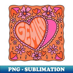 Gemini Heart - Vintage Sublimation PNG Download - Fashionable and Fearless