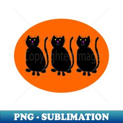 Three Black Cats on Pumpkin Orange Oval - PNG Transparent Sublimation File - Perfect for Personalization