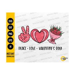 Peace Love Valentine's Day SVG | Hearts Day Card Gift Decor Sticker Sign | Cricut Silhouette Printable Clipart Vector Digital Dxf Png Eps Ai