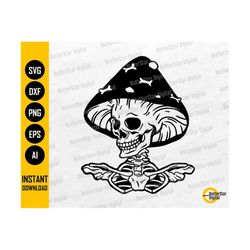 Mushroom Head Skull SVG | Skeleton SVG | Mystical Decal T-Shirt Vinyl Graphic | Cricut Cameo Printable Clipart Vector Digital Dxf Png Eps Ai