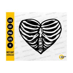 Ribcage Heart SVG | Skeleton SVG | Gothic Love Shirt Vinyl Stencil Tattoo | Cricut Cutting File Cameo Clipart Vector Digital Dxf Png Eps Ai