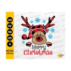 Merry Christmas Reindeer SVG | Buffalo Plaid | Rudolph | Holiday Gift T-Shirt | Cricut Silhouette | Printable Clipart Digital Dxf Png Eps Ai