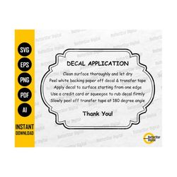Decal Application Instructions SVG | Printable Product Care Card | Cricut Cutting File | Clipart Vector | Digital Download Png Eps Dxf Ai