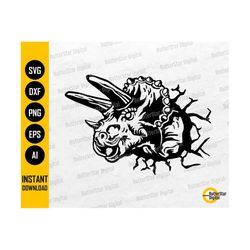 Triceratops Out Of The Wall SVG | Dinosaur T-Shirt Decal Sticker Wall Art Graphics | Cricut Cut File Cuttable Clipart Digital Dxf Png Eps Ai