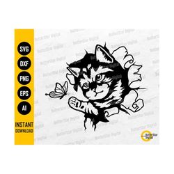 Cat Chasing Butterfly SVG | Cute Pets T-Shirt Decal Wall Decor Sticker | Cricut Cut File CNC Cuttable Clip Art Vector Digital Dxf Png Eps Ai