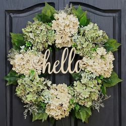 40cm Artificial Hydrangea Wreath Home Garland Front Door Decoration Wall Background Christmas Decor Hello Wreath 2023