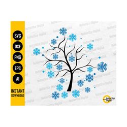 Snowflakes Tree SVG | Snow Leaves SVG | Winter Decals Decoration Wall Art | Cricut Silhouette Cut File Clipart Vector Digital Dxf Png Eps Ai