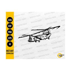 Chinook Helicopter SVG | Army Military Decal Sticker Graphics | Silhouette Cameo Cut File | Printable Clipart Vector Digital Dxf Png Eps Ai