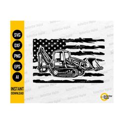 US Bulldozer Backhoe SVG | USA Flag Truck Svg | Heavy Equipment Svg | Construction Svg | Cutting Files Clipart Vector Digital Dxf Png Eps Ai