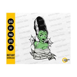 Beauty Never Dies SVG | Bride Of Frankenstein PNG | Horror SVG | Halloween T-Shirt Sticker | Cutting File Clip Art Vector Digital Dxf Eps Ai