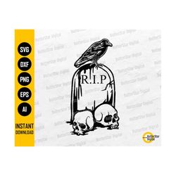 Tombstone With Crow And Skulls SVG | Death SVG | Gothic Decal Decor Graphics | Cutting File Printable Clipart Vector Digital Dxf Png Eps Ai