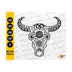 Bull Sugar Skull SVG | Day Of The Dead | Dia De Los Muertos | Mandala | Cricut Cutting File Clipart Vector | Digital Download Png Eps Pdf Ai