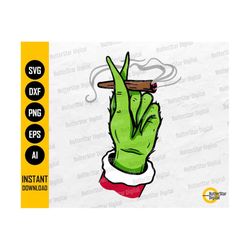 Grinch Hand Smoking Cannabis Blunt SVG | Christmas Weed | Smoke Marijuana Joint | Cricut Silhouette | Clipart Vector Digital Png Eps Dxf Ai