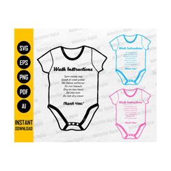 Baby Bodysuit Care Card SVG | Infant Jumpsuit Maintenance Instructions | Cricut Cutting File Clipart Vector Digital Download Png Eps Dxf Ai