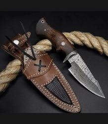 custom handmade Damascus steel hunting froged knife rosewood handle gift for him groomsmen gift wedding anniversary gif