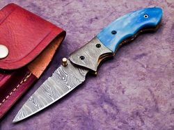 custom handmade Damascus steel hunting folding knife bone handle gift for him groomsmen gift wedding anniversary gif