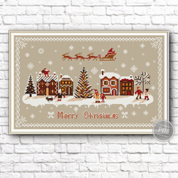 Cross Stitch Pattern, Christmas Sampler Gingerbread Village, Winter Sampler Embroidery, digital PDF 383