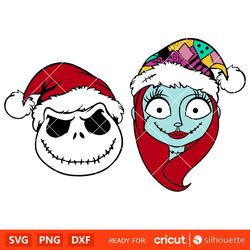 Christmas Jack & Sally Svg, Christmas Svg, Disney Christmas Svg, Santa Claus Svg, Cricut, Silhouette Vector Cut File