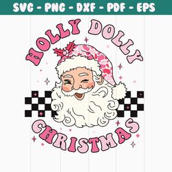 Retro Christmas Holly Dolly Pink Santa Claus SVG Download