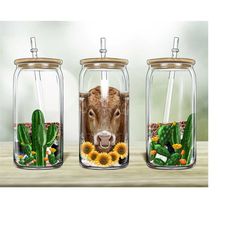 Limousine Cattle Sunflower 16oz Libbey Glass Png, Tumbler Sublimation Design - Design Digital Download PNG