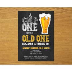 A Cold One for the Old One Birthday, Beer Birthday Party Invitation, Printable Adult Birthday Invitation Template, Insta