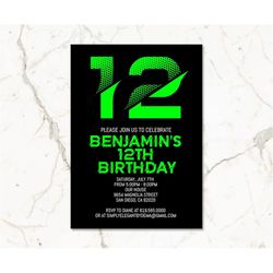 Black & Green Birthday Invitation for Boys Teens Kids/ANY AGE/Neon Green Birthday Invitation Template/Instant Download/G
