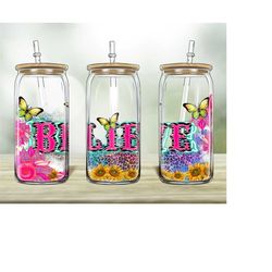 Butterfly Believe 16oz Libbey Glass Png, 16oz Libbey Cup, Leopard Design Png, Butterfly Png, Sunflower Png, Digital Download PNG