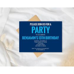 Blue Birthday Invitation for Boys/Template/ANY AGE & Color/Printable Blue Birthday Invitation/Instant Download/Digital I