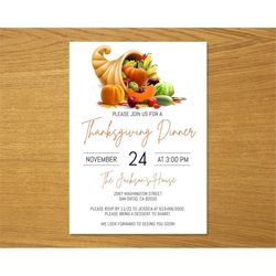 Thanksgiving Dinner Invitation Template, Friendsgiving Invitation, Pumpkin Thanksgiving Printable Template, Instant Down