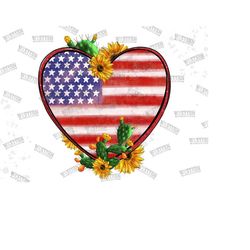 American Flag Heart with Sunflower Png, Western American Heart Png Sublimation Design, Leopard With Sunflowers Heart Png, Usa Flag Heart Png