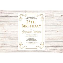Template Golden Birthday Invitations/ANY AGE/25th Birthday Gold Invitation for Women Men Kids Teens/Instant Download Cor