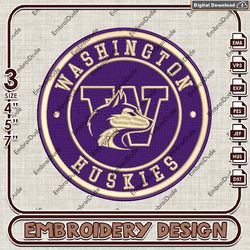 NCAA Logo Embroidery Files, NCAA Washington Huskies Embroidery Designs, Washington Huskies Machine Embroidery Design
