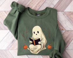 Ghost Reading Halloween SweatShirt Png, Teacher Ghost Reading Books SweatShirt Png, Halloween Librarian, Halloween Shirt