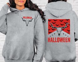 Halloween Bull Skull Front And Back SweatShirt Png, Halloween SweatShirt Png, Retro Halloween Hoodie, Cowboy SweatShirt