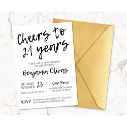 Simple Black and White Birthday Invitation, ANY AGE, Instant Download Birthday Invite, Modern Invitation for Adults Men