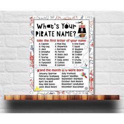What's Your Pirate Name Printable, Pirate Name Game, Pirate Birthday Party, Pirate Party Game, Instant Download