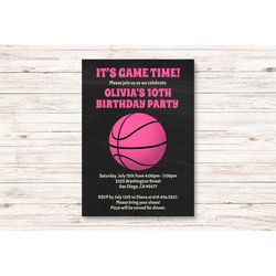 Pink Basketball Birthday Invitations for Girls/Pink Basketball Invitation for Kids, Teens/Pink Sports Birthday Invitatio