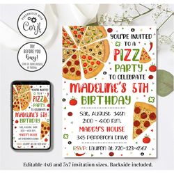 Editable Pizza Party Invitation, Pizza Birthday Invitation, Slice Up Some Fun, Pizza Party, 4x6 & 5x7
