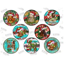 Christmas animal car coaster Bundle Png, Christmas Sublimation Design, Round Earrings Png, Christmas Ornament Png, Glitt
