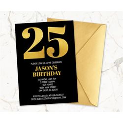 Black & Gold Birthday Invitations Template for Men Women Adults/ANY AGE/Gold and Black Birthday Invitations Instant Down