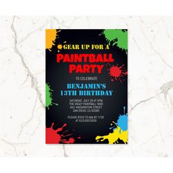 Paintball Birthday Party Invitation Template, Instant Download Colorful Paintball Birthday Invite for Boys Teens Kids Gi
